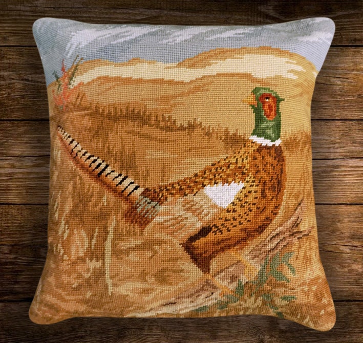 Pheasants in the Field 16X20 Needlepoint Pillow