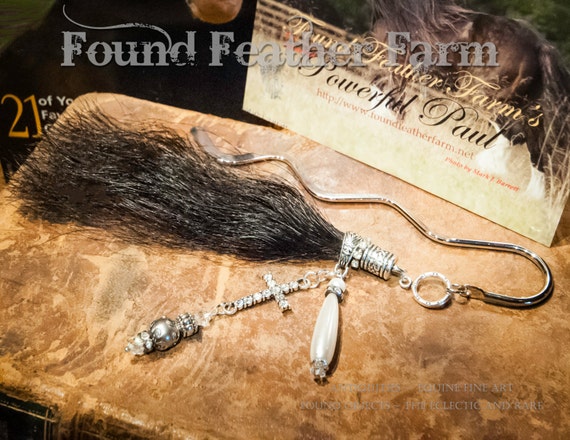 Handmade Horsehair Tassel Bookmark with Bali Silver Beads, Rhinestones, Faux Pearls and Jewels