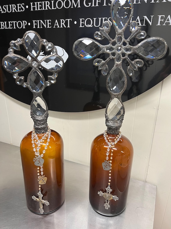 Two Custom Glass Cross Bottles for Rhonda