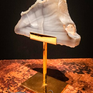 Wonderful Thick Slice of Polished Agate Presented On a 24K Gold Plated Display Stand