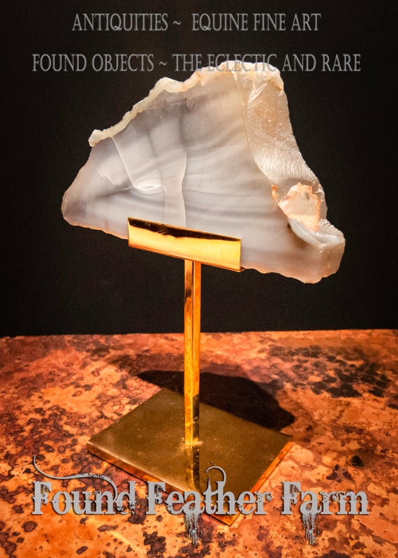 Wonderful Thick Slice of Polished Agate Presented On a 24K Gold Plated Display Stand