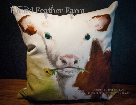 On Sale! ~ Handmade Cotton Pillow of a Precious Red and White Holstein Calf