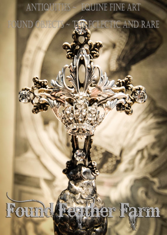 Handmade Glass Cross Bottle made with an Antique Milky Pale Seafoam Glass Bottle From the 1800's
