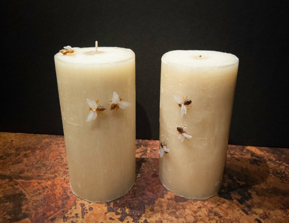 Handmade Pure Beeswax Candle with Faux Bees