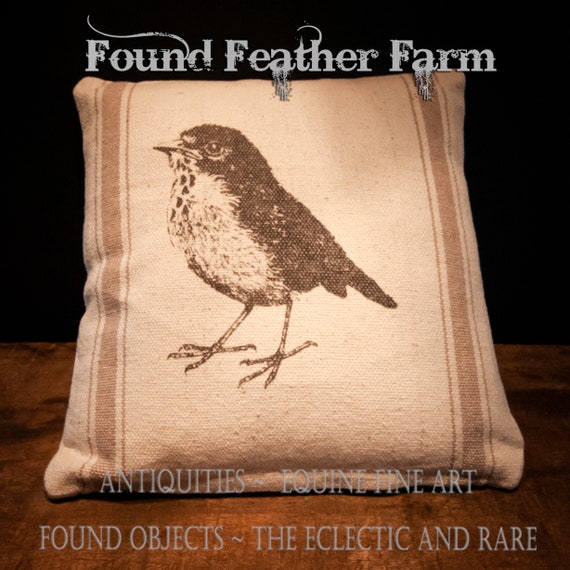 Small Vintage Inspired Woven Cotton Sparrow Throw Pillow