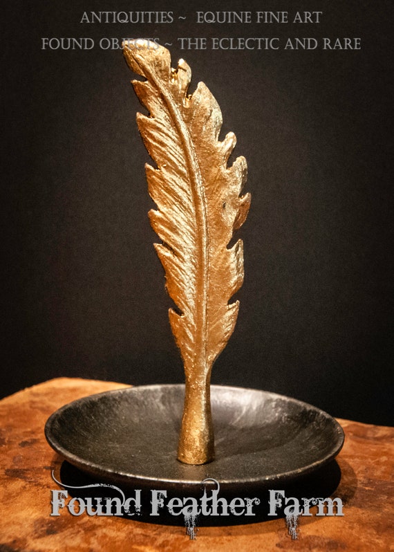 Pewter Feather Dish with Black And Gold Finish