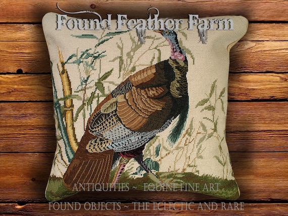Handmade Needlepoint Pillow with a Majestic Wild Turkey with Down Fill