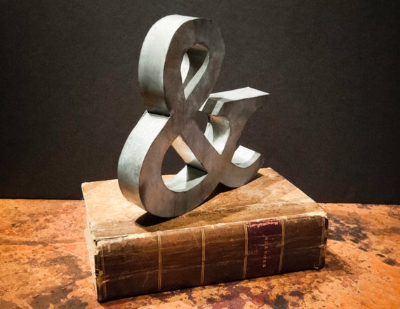 Vintage Galvanized Zinc Metal Ampersand