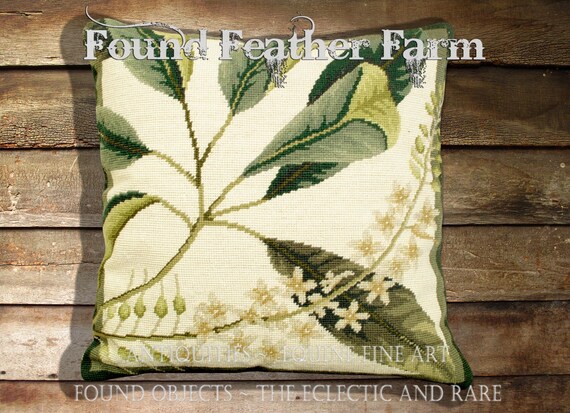 Handmade 18" x 18" Needlpoint Pillow with a Williamsburg Botanical Image and with Goose Down Fill