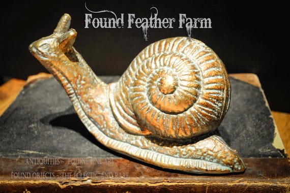 Clever Cast Iron Golden Snail Paperweight or Accessory