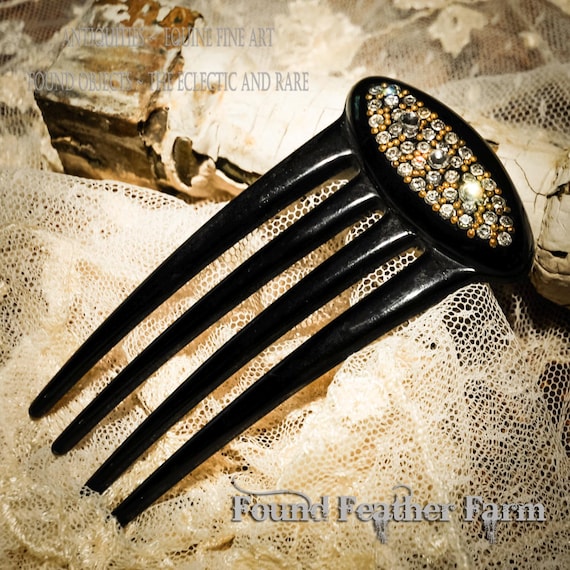 Black French Jeweled Hair Comb with Sparkling Rhinestones