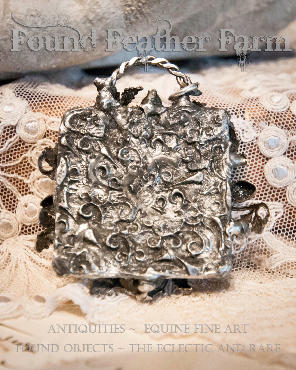 Handmade Embossed English Hare Pendant with Vintage Jewels and Nickel