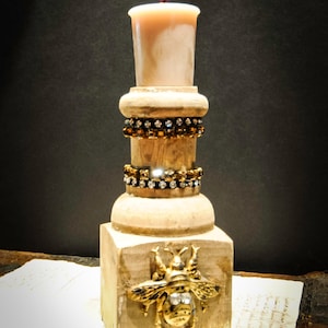 Handmade Jeweled Antique Balustrade Candle Holder