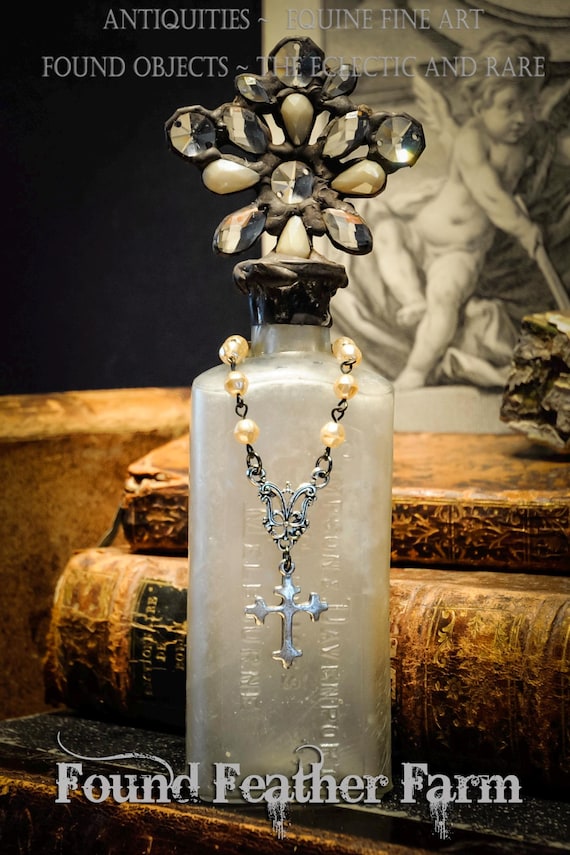 Elements of Grace Collection ~ Handmade Antique Glass Cross Bottle with a Rare late 1800's Antique Chemists Bottle from Melbourne