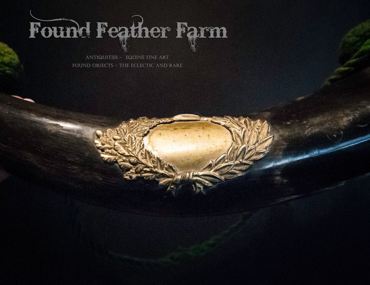 Spectacular Antique British Heraldic Stag Hunting Horn from the Late 1800's