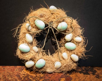 Handmade Fiber Wreath with Wooden Bird's Eggs