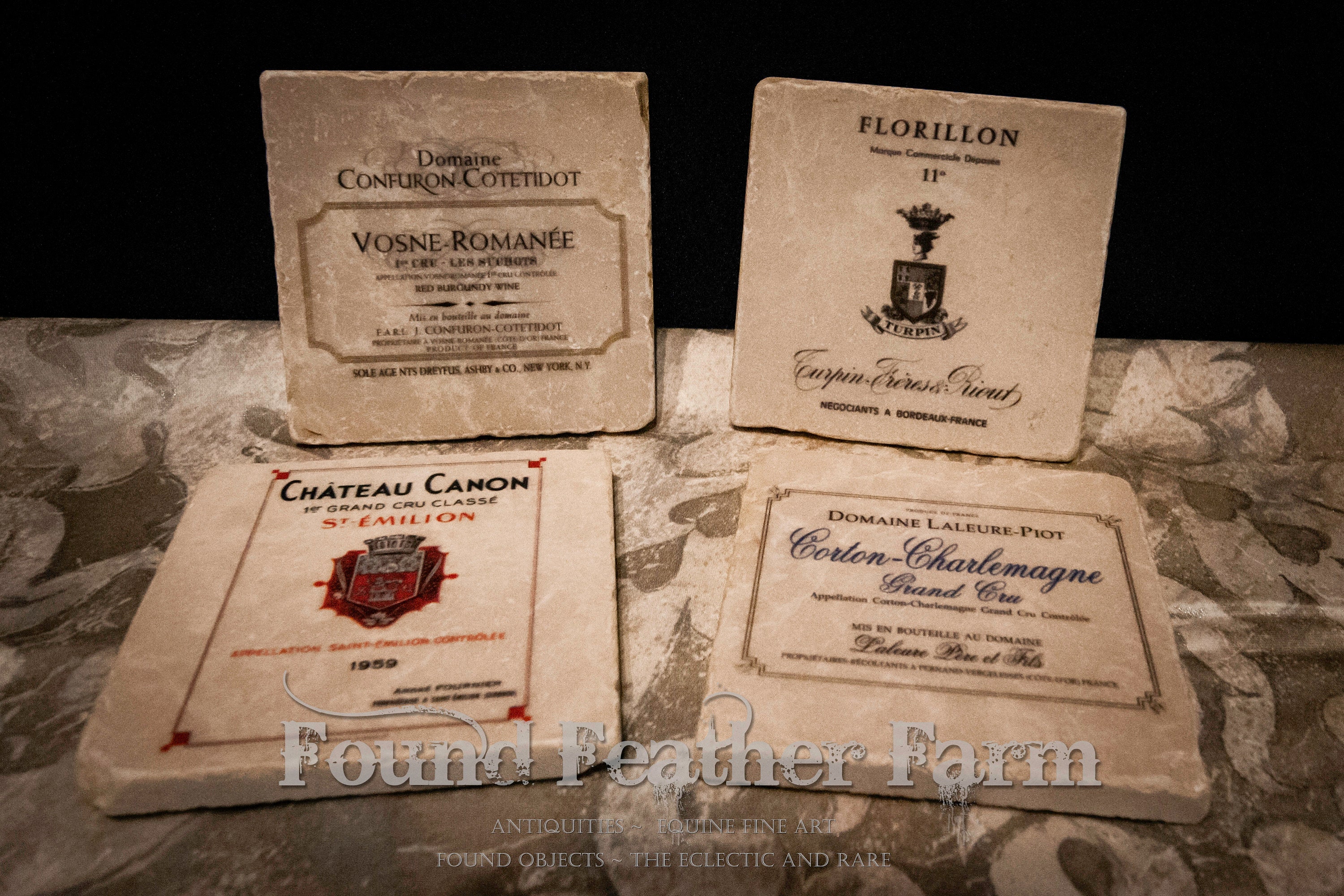 Tumbled Marble Coasters With Vintage French Wine Labels