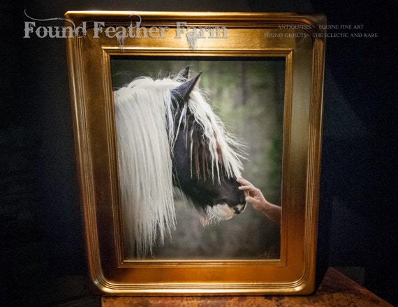 A Signed Canvas Giclee Equine Photograph "The Masculine Touch" with a Magnificent Gold Leaf Frame