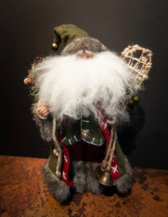 Handmade Vintage Santa with Toy Sack and Snow Shoes