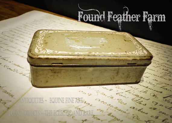 Antique Moss Green Tin Collectible Box