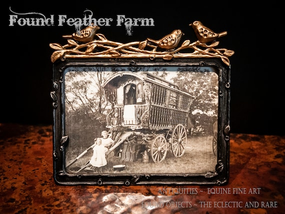 Pewter Horizontal Photo Frame with Gold Leaf Birds and Branches