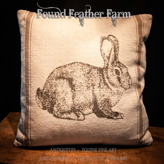 Vintage Inspired Woven Cotton English Hare Throw Pillow