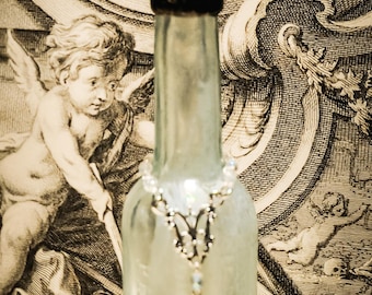 Antique Glass Cross Bottle With Vintage Crystals and Embossed Base