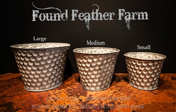 Set of Three Galvanized Tin Honeycomb Pots