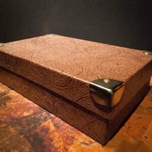 Embosed Faux Leather Box with Brass Corners