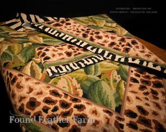 Splendid Vintage Leaf Pattered Aubusson Inspired Fine Needlepoint Rectangular Rug