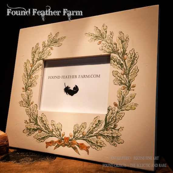 Handmade Wooden Photo Frame With Hand Painted Wreath and Copper Wax Details