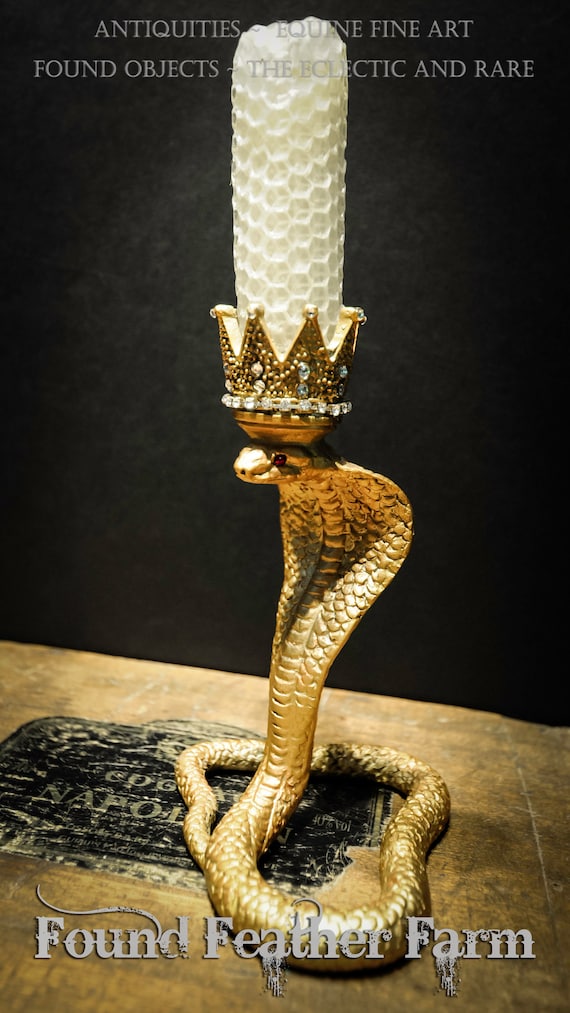 Jeweled Golden Composite Cobra Candle holder