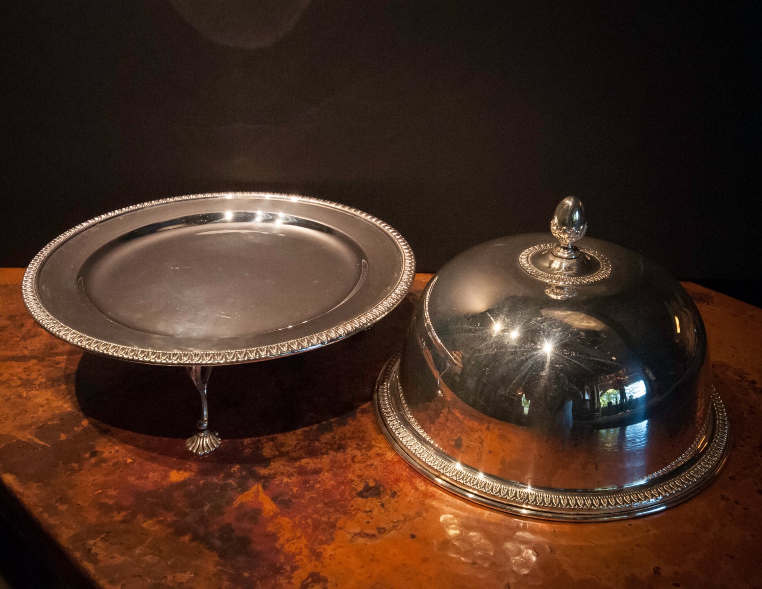Sterling Silver Plate Serving Platter with Domed Cover with Stand