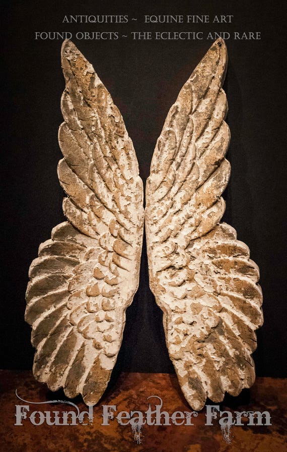 Pair of Wooden Hand Painted Angel Wings with a Textured Gold Leaf Finish
