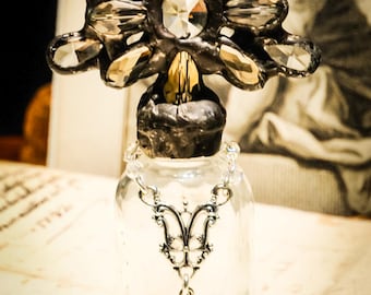 Heirloom Whispers Collection Handmade Glass Cross Bottle With a Century Old Antique Glass Bottle Base and Vintage European Crystals