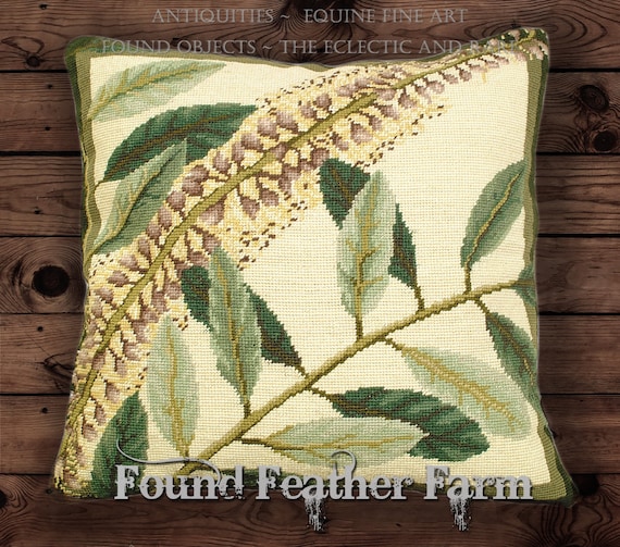 Handmade 18" x 18" Needlpoint Pillow with a Williamsburg Botanical Image and with Goose Down Fill