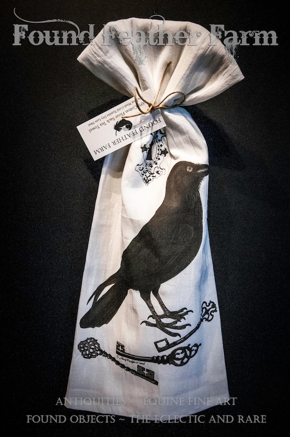 Printed Cotton Flour Sack Tea Towel with Original  "Crow and Keys" Design
