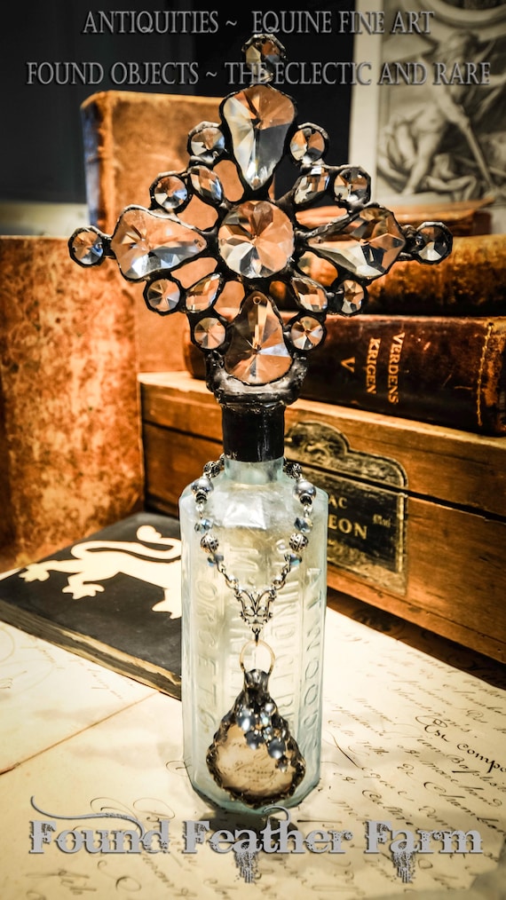 Elements of Grace Collection ~ Handmade Antique Glass Cross Bottle with a Rare 1860's Pale Turquoise Antique Bottle