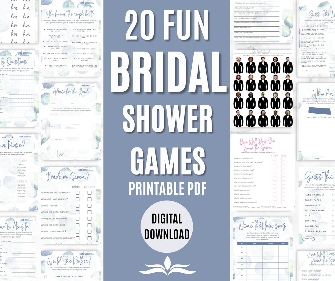 Eucalyptus Bridal Shower Game Set - 6 Fun Games With 25 Double-Sided Cards Each, Greenery Floral Theme - View #5