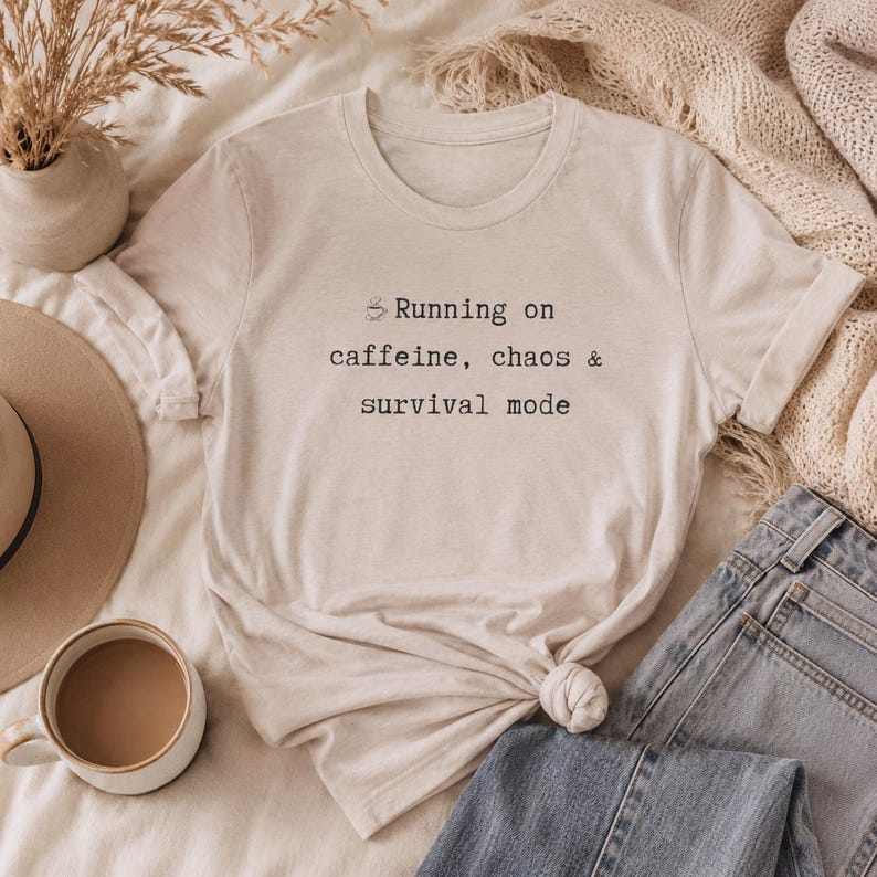 Busy Mon Shirt | Running on caffeine, chaos & survival mode | Funny Mom Tee | Funny Mom Life T-Shirt | Gift for Mom image 1