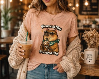 Powered by Iced Coffee & Anxiety Capybara Shirt | Funny Coffee Lover Tee | Capybara Iced Coffee Shirt Funny | Anxiety Tee for Coffee Lovers