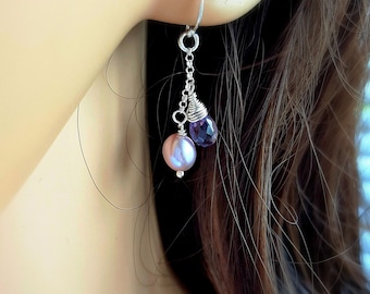 Alexandrite & Pearl Earrings - Silver Alexandrite Earrings - JUNE BIRTHSTONE - Pearl and Alexandrite