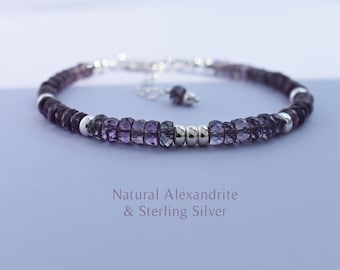 Alexandrite Silver Bracelet - Natural Alexandrite Bracelet - Genuine Alexandrite - Sterling Silver Alexandrite - June Birthstone