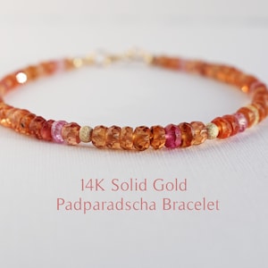 Solid Gold Padparadscha Bracelet - 14k Gold Padparadscha Bracelet - Padparadscha Bracelet - Orange Gemstone Bracelet - Luxury Bracelet