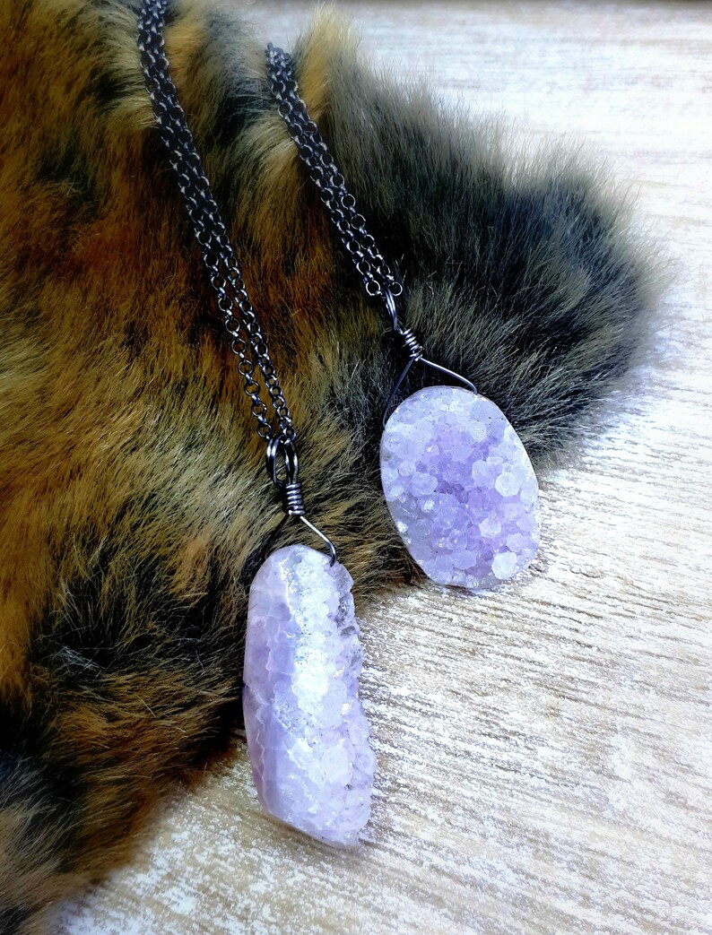 Gift For Mom Gift For Her Amethyst Druzy On Oxidised Sterling Silver