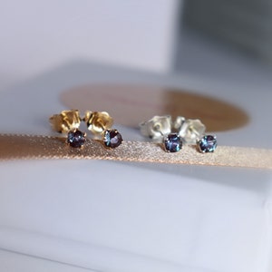 3mm Alexandrite Studs - Alexandrite Stud Earrings - Tiny Alexandrite Studs - 3mm Gold Studs - 3mm Silver Studs - June Birthstone