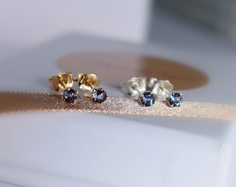 3mm Alexandrite Studs - Alexandrite Stud Earrings - Tiny Alexandrite Studs - 3mm Gold Studs - 3mm Silver Studs - June Birthstone