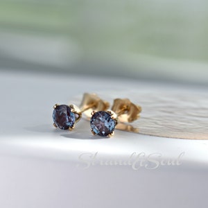 Alexandrite Stud Earrings in Gold - Alexandrite Gold Studs - June Birthstone - 4MM  Studs - Gold Studs