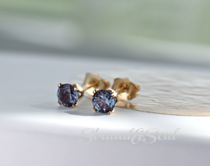 Alexandrite Stud Earrings in Gold Alexandrite Gold Studs Etsy UK