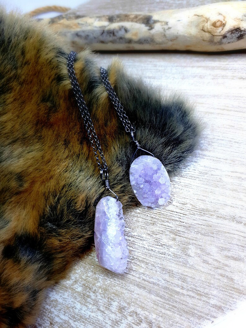 Gift For Mom Gift For Her Amethyst Druzy On Oxidised Sterling Silver